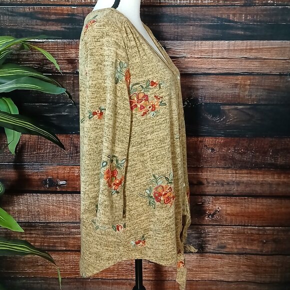 Fig & Flower Anthropologie Sweater 1X Cardigan Embroidered Flared 3/4 Sleeve - Picture 7 of 10